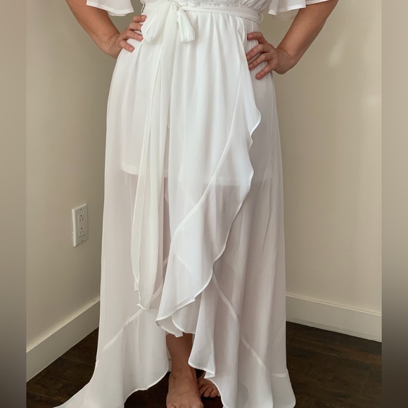 DRESS DAY white chiffon Midi Dres. Size Small, bell sleeve, crossbody. - Picture 8 of 9